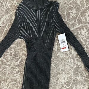 DKNY Charcoal Ribbed Turtleneck Top
